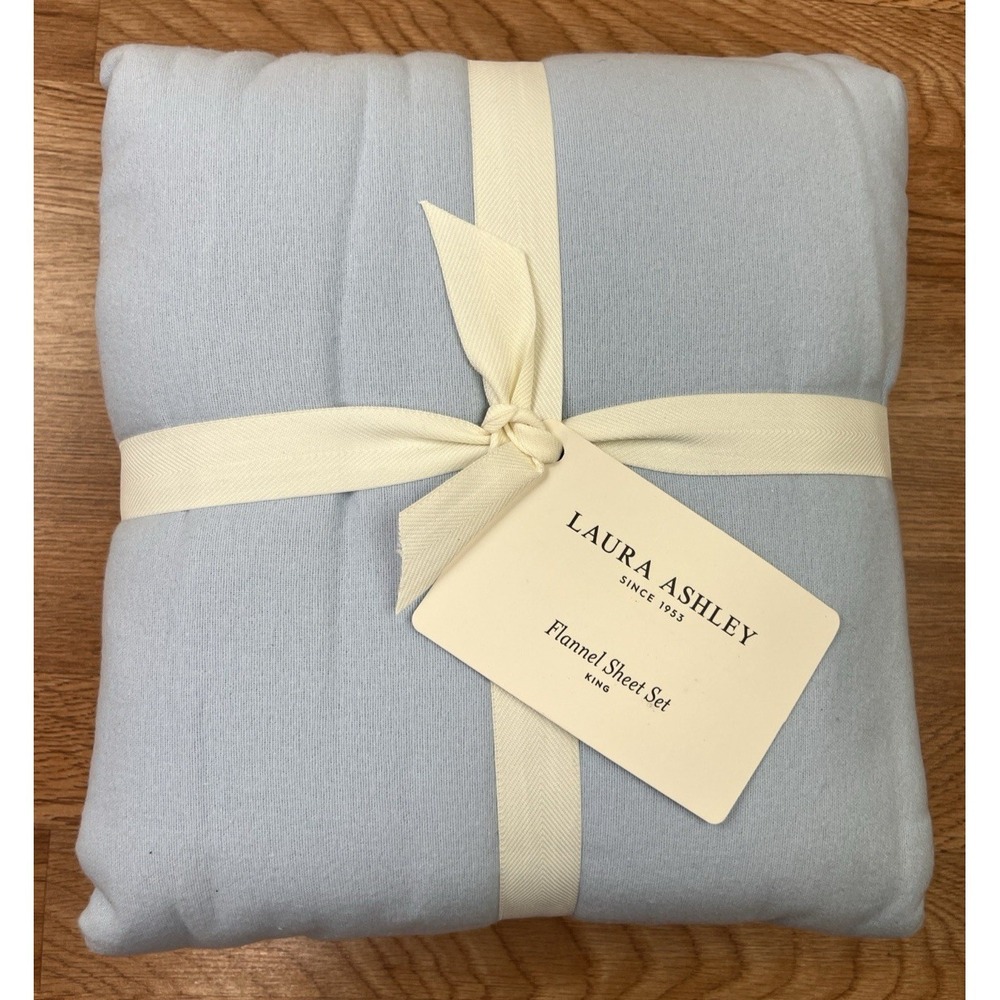 Laura Ashley KING Size Solid Flannel Sheet Set in Blue‎ 100% Cotton NEW